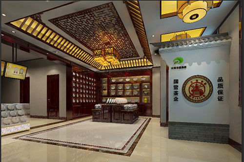 秦都古朴典雅的中式茶叶店大堂设计效果图